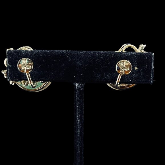 Lisner Gold Tone Bow With Round Mother Of Pearl Screw Back Earrings (5282) - Picture 5 of 7